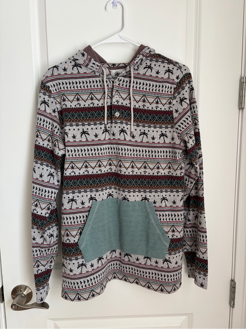 on the byas Gray Patterned Hoodie with Teal Kangaroo Pocket
